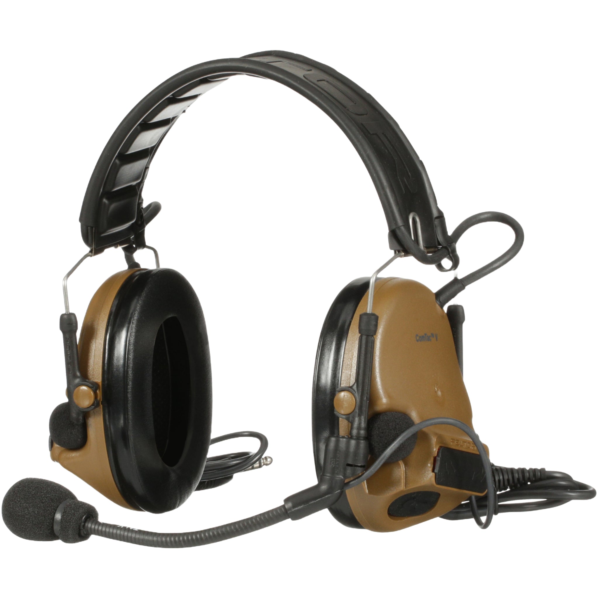 3M Peltor MT20H682FB-19 CY ComTac V Headset, Foldable, Dual Lead, Coyote Brown, Left Side View