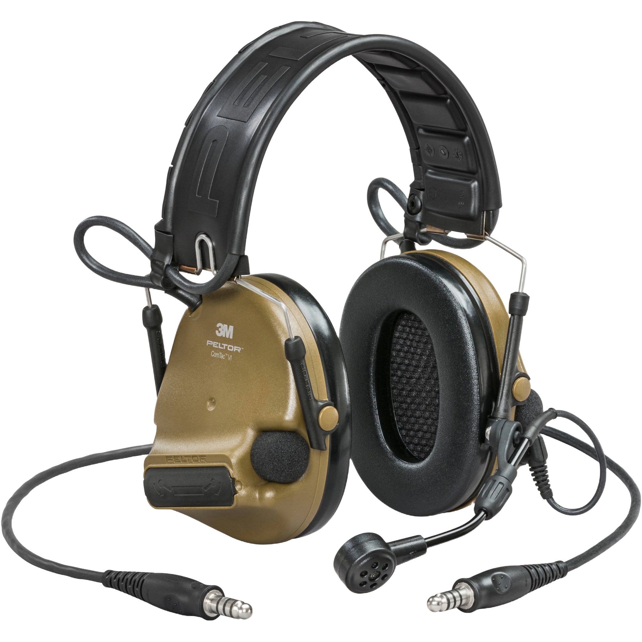 3M PELTOR MT20H682FB-19N CYS ComTac VI NIB Headset, Dual Downlead, Headband w/ included ARC, Coyote Brown, Main Image