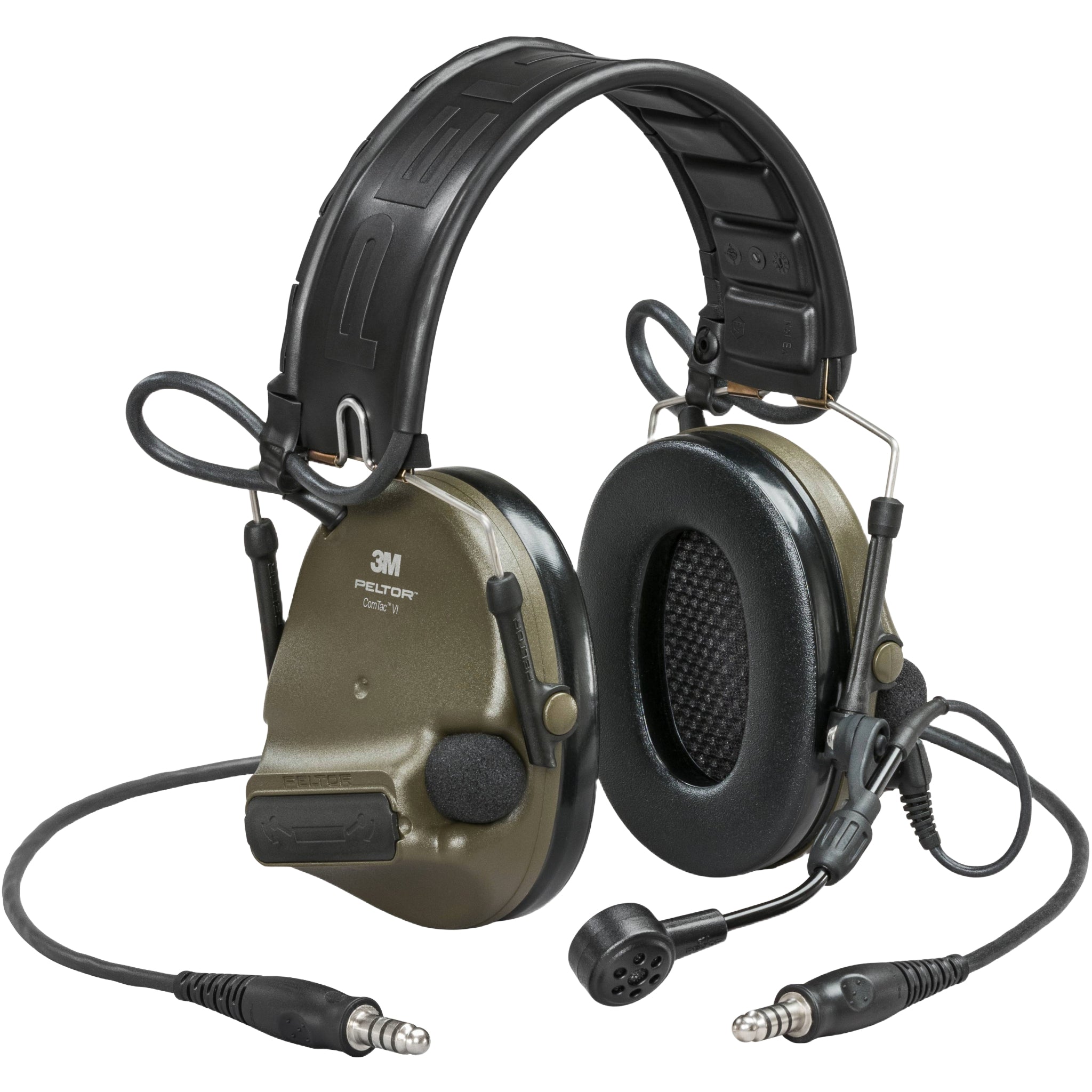 3M PELTOR MT20H682FB-19N GNS ComTac VI NIB Headset, Dual Downlead, Headband w/ included ARC, Green, Main Image