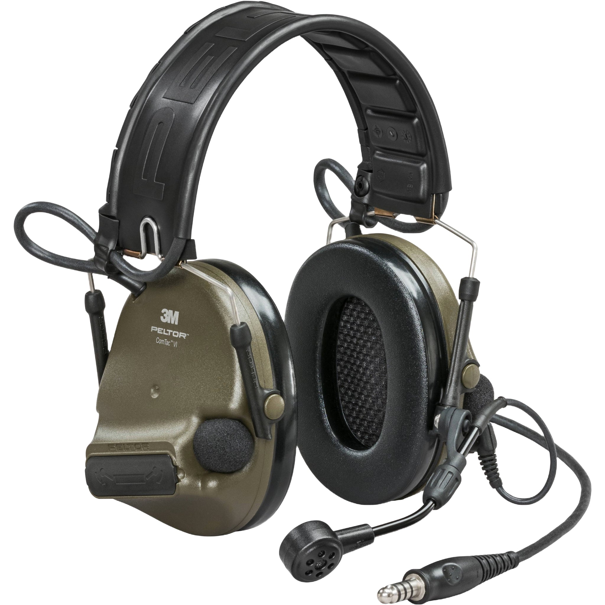 3M PELTOR MT20H682FB-47N GNS ComTac VI NIB Headset, Single Downlead, Headband w/ included ARC, Green, Main Image