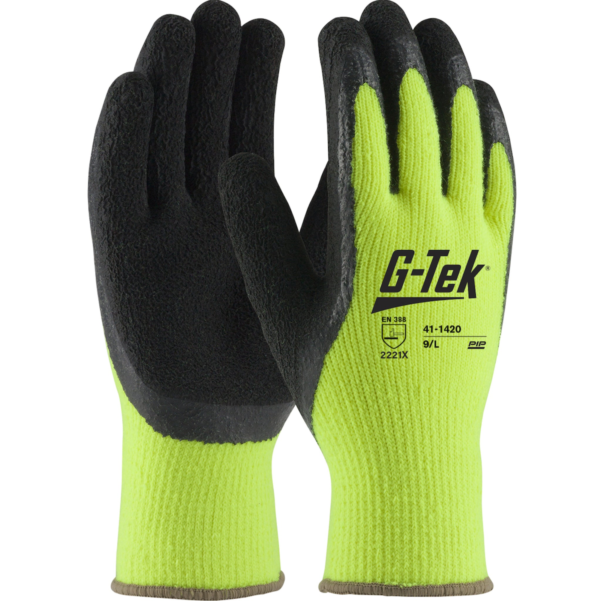 PIP 41-1420 Seamless Terry Glove with MicroFinish Grip, Hi Vis Yellow, Pair of 12, Main Image