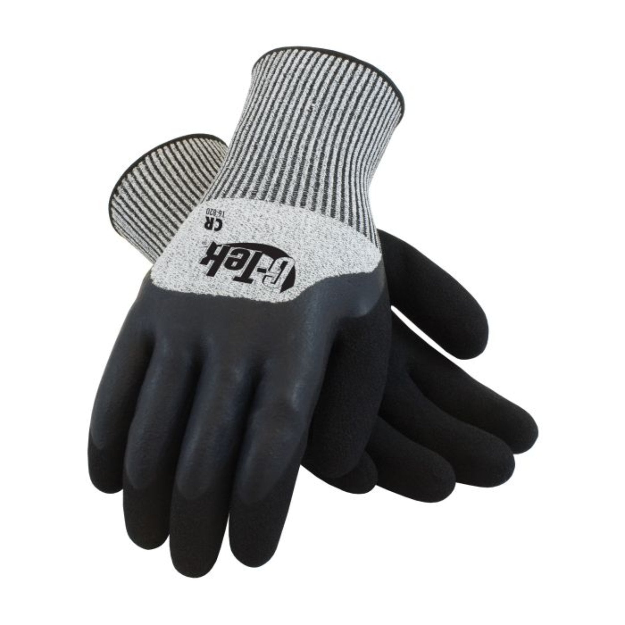 PIP G-Tek 16-820-M CR Seamless Knit HPPE Glove with Acrylic Lining and Double-Dipped Latex Coating, Salt and Pepper, Medium, Pair of 12, Main Image