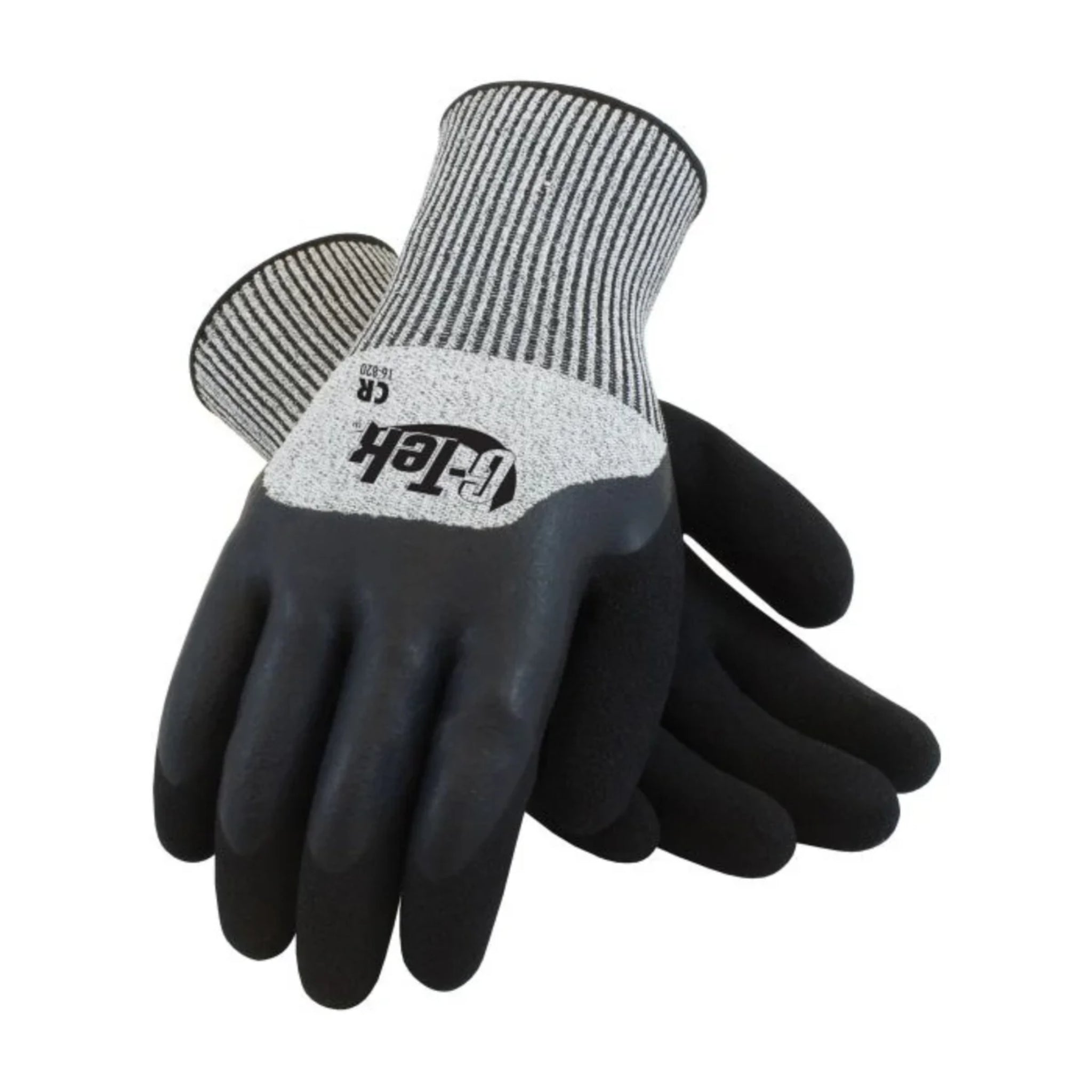 PIP G-Tek 16-820-S CR Seamless Knit HPPE Glove with Acrylic Lining and Double-Dipped Latex Coating, Salt and Pepper, Small, Pair of 12, Main Image