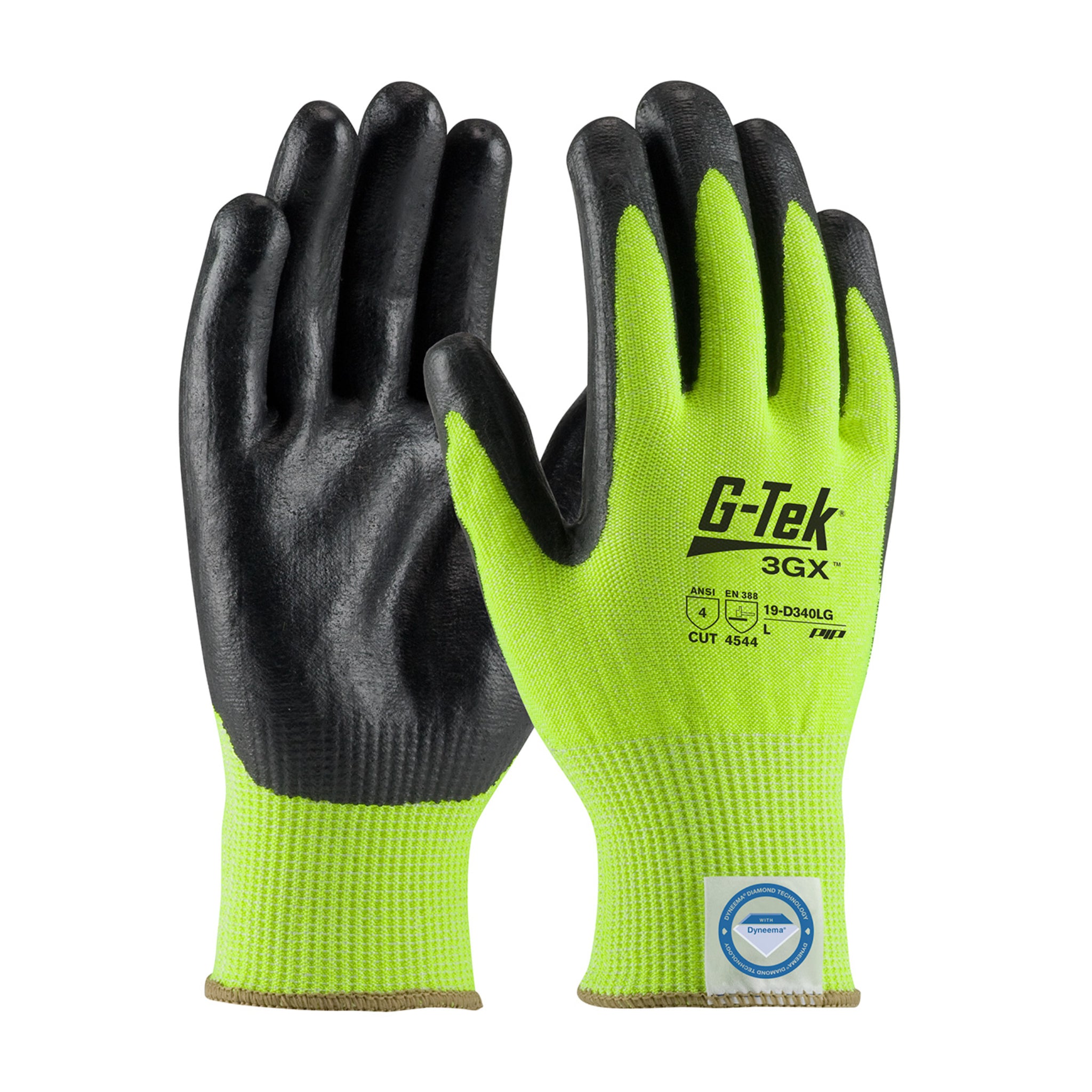 PIP G-Tek 3GX 19-D470-XL Seamless Knit Dyneema Diamond Spandex Glove with Nitrile Coating, Hi Vis Yellow, 2X-Large, Pair of 12, Main Image