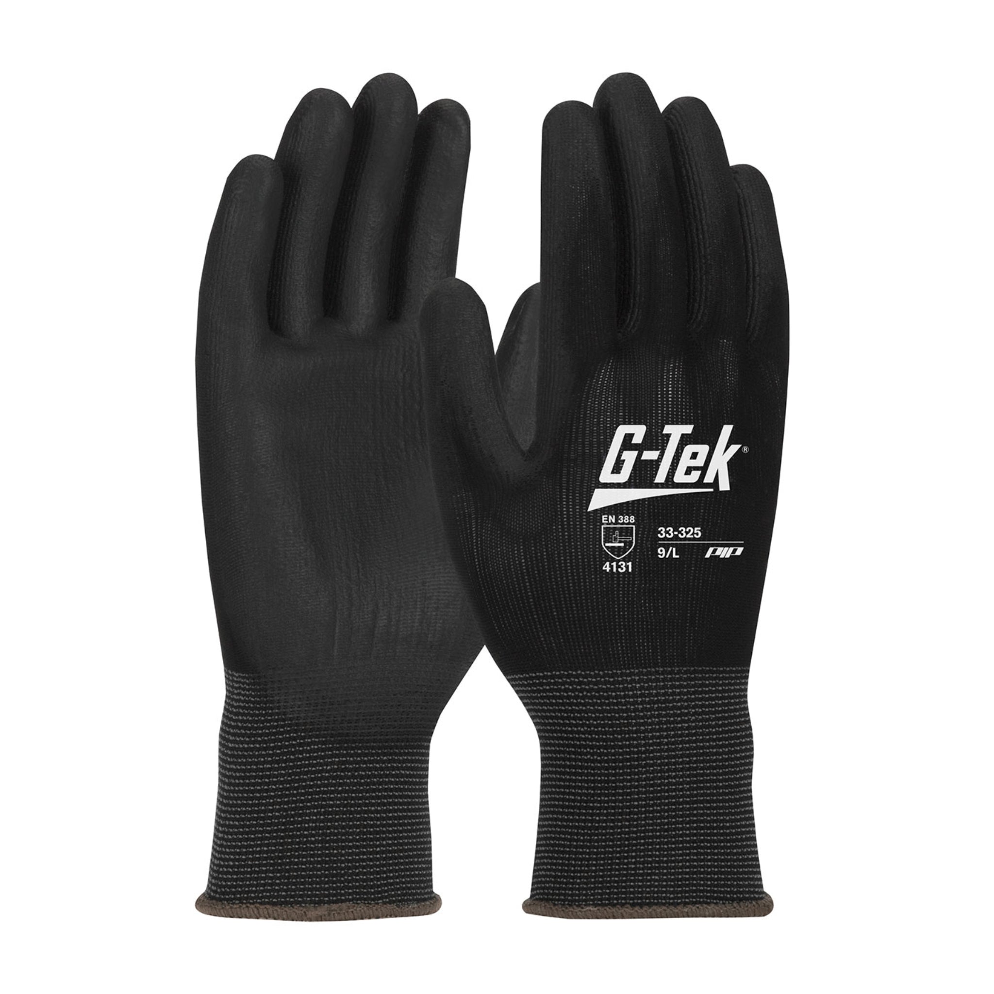 PIP G-Tek 33-325 Heavy Weight Extra Thick Polyurethane Coated Grip Glove, Black, Pair of 12, Main Image