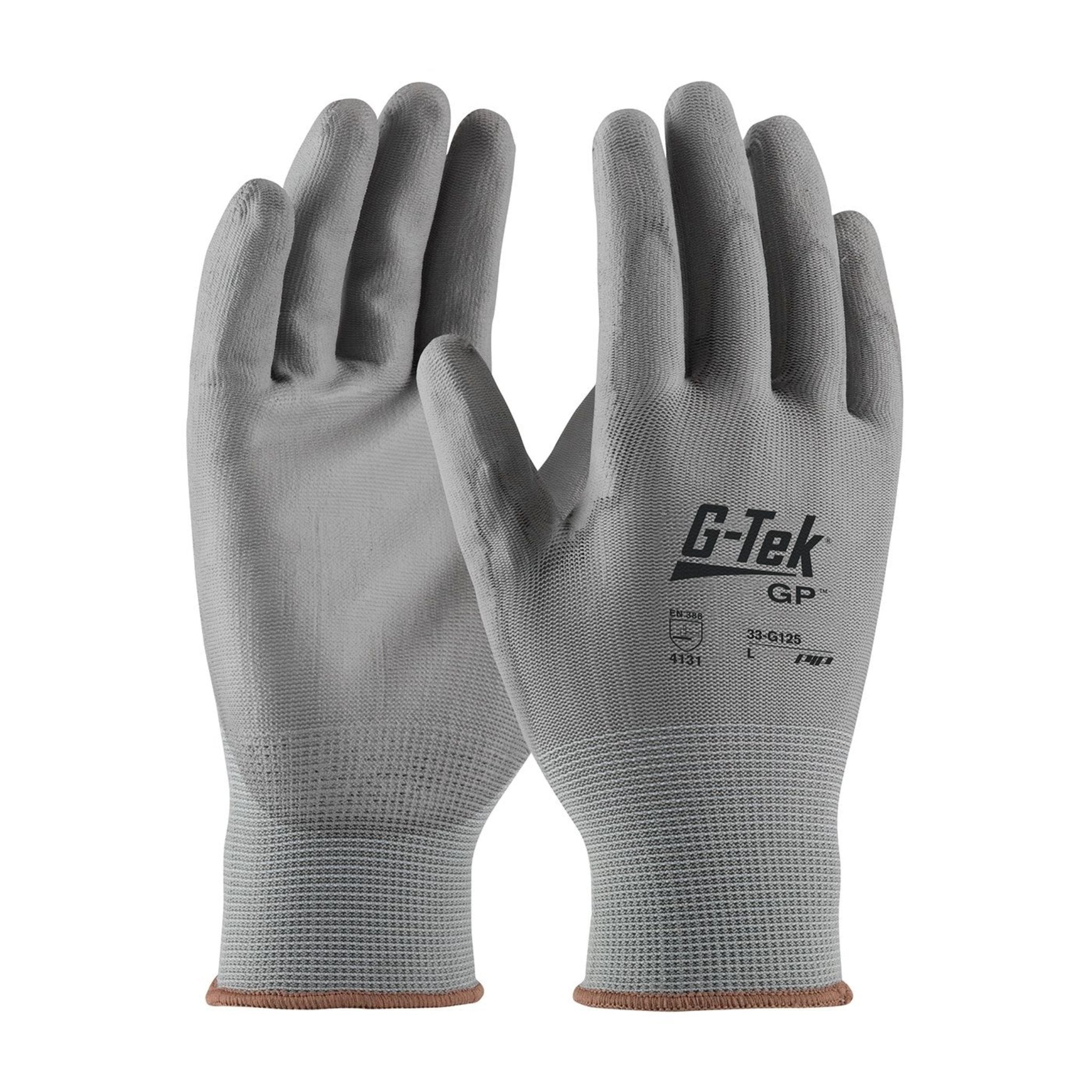 PIP G-Tek GP 33-G125 Seamless Knit Nylon Gloves with Polyurethane Coating, Gray, Pair of 12, Main Image