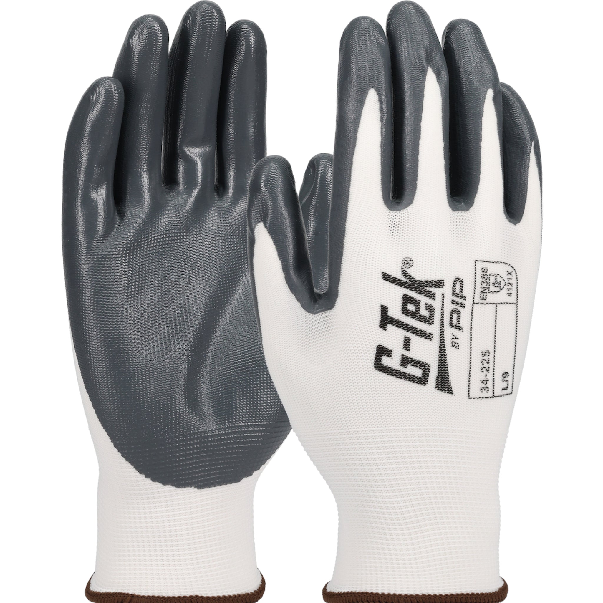 PIP G-Tek 34-225 Seamless Knit Nitrile Coated Smooth Grip Glove, White, Pair of 12, Main Image