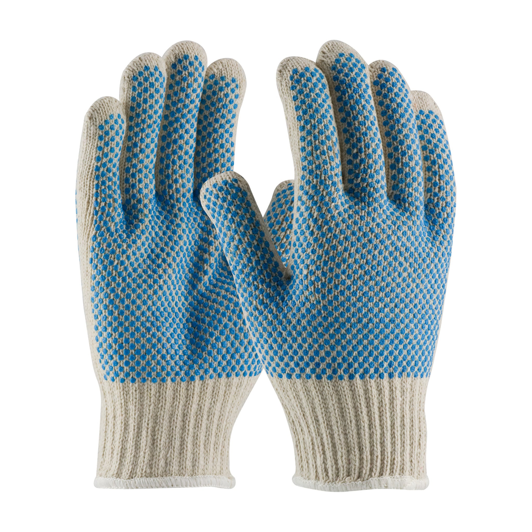 PIP 37-C512PDD-BL/L 7-Gauge Seamless Knit Cotton/Polyester Glove with Double-Sided PVC Dense Dot Grip, Natural, Large, Pair of 12, Main Image