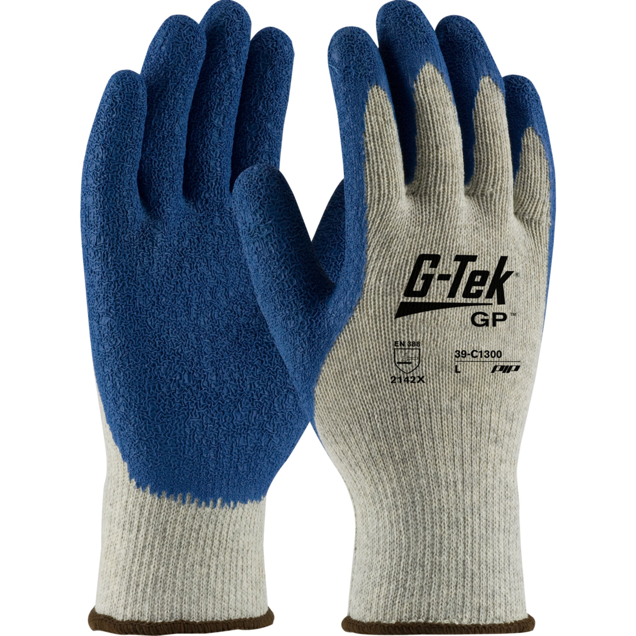 PIP G-Tek 39-C1300 Seamless Knit Cotton, Latex Coated Crinkle Grip Glove, Premium Grade, Gray, Pair of 12, Main Image