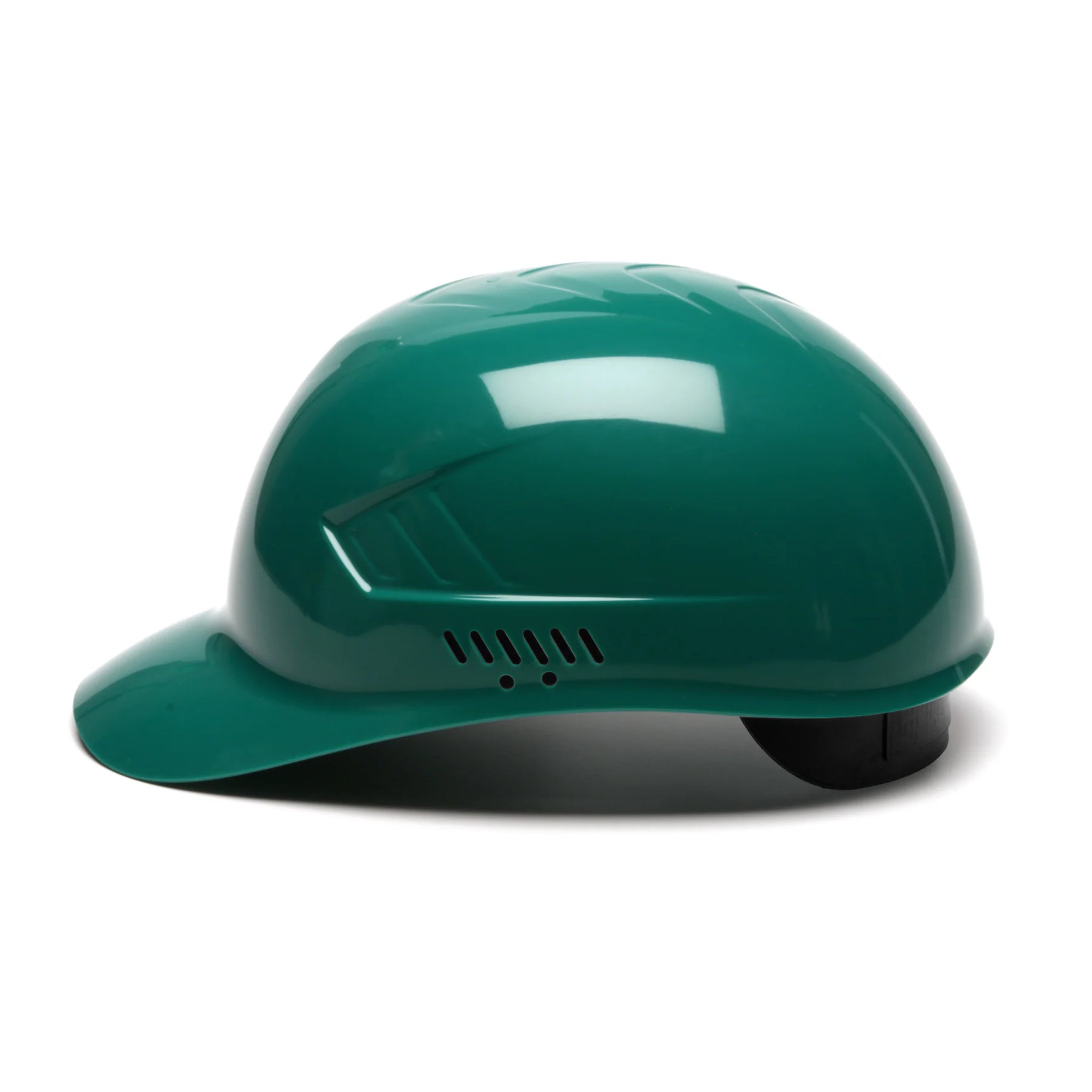 Pyramex Ridgeline HP400 Series Bump Cap, 4 Point Glide Lock Suspension, Green, Left Side View