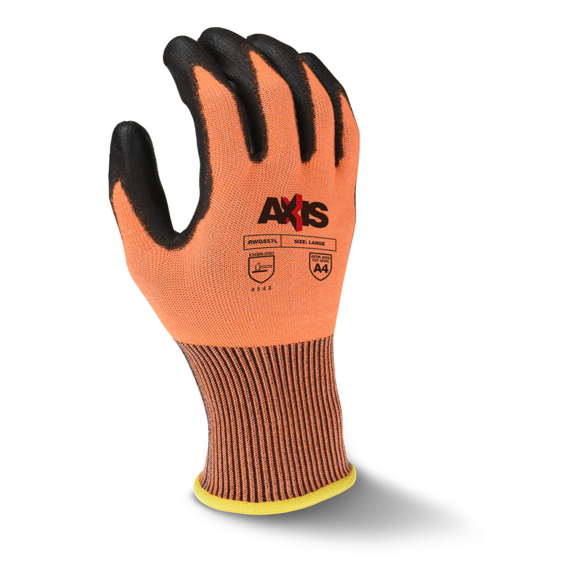 Radians RWG557 AXIS Cut Protection Level A4 High Tenacity Nylon Glove, back of hand view