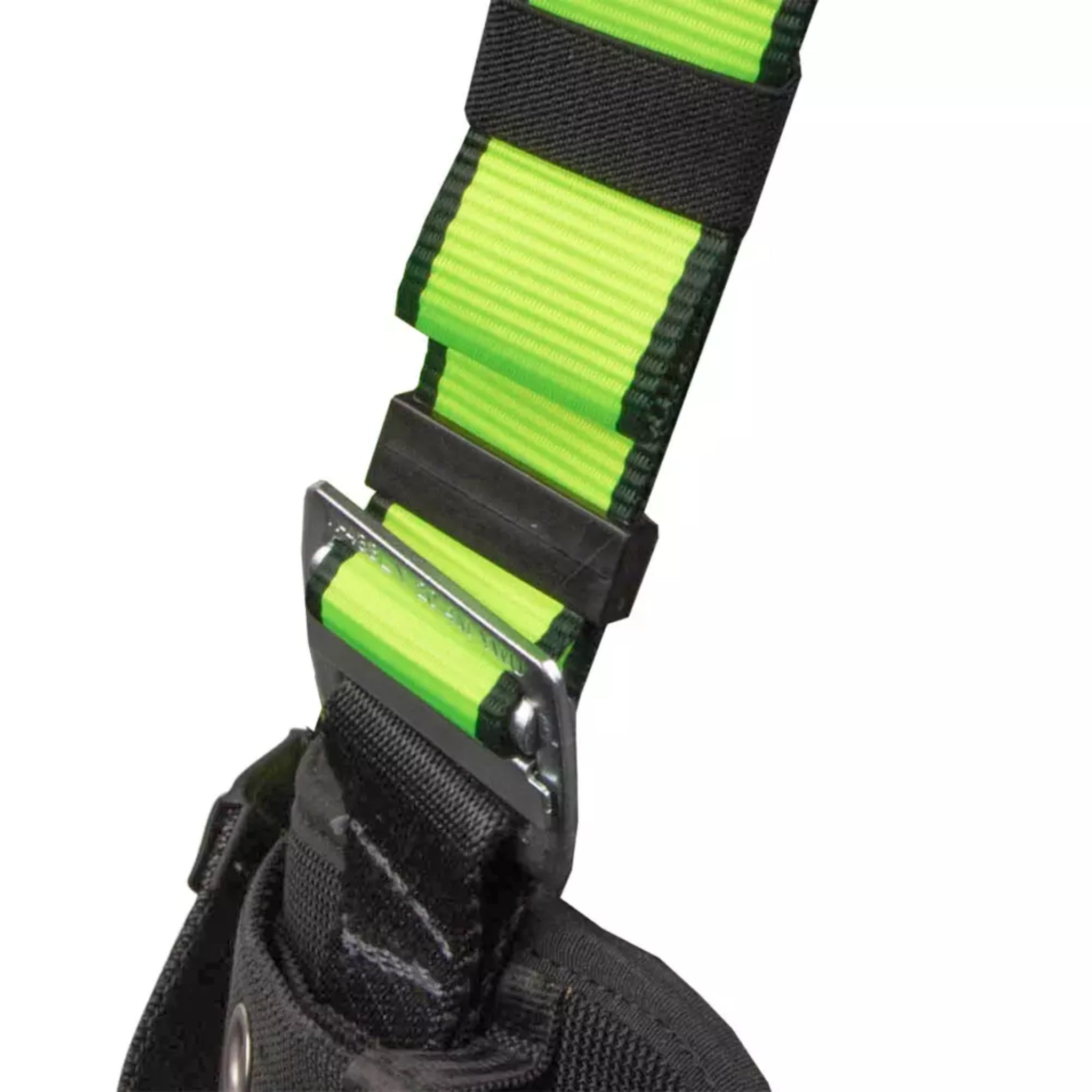 Safewaze FS170 Series PRO Construction Harness, tongue buckle leg detail