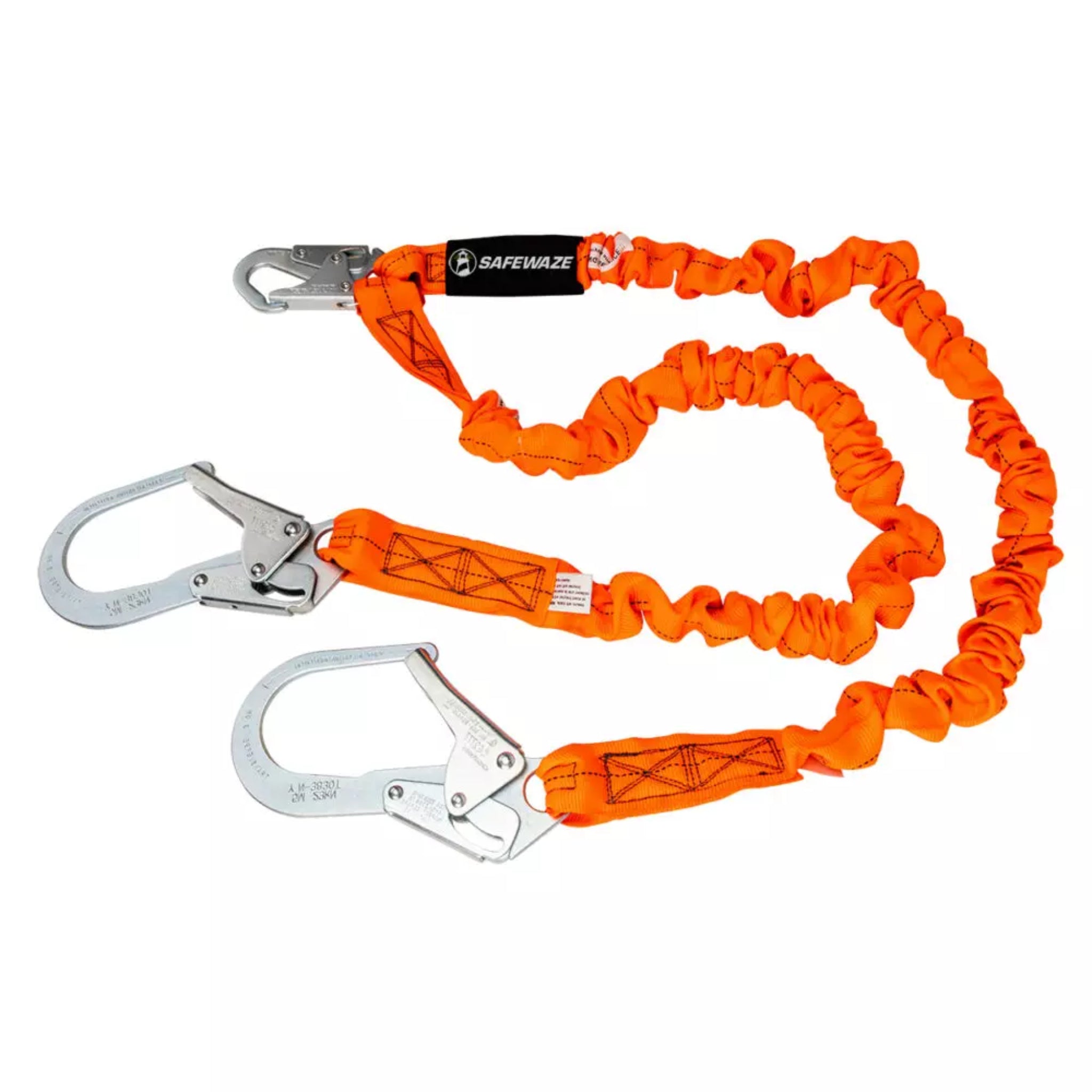 Safewaze FS88596 V-Line 6' Stretch Internal Energy Absorbing Lanyard, Dual Leg, Rebar Hooks, Main Image