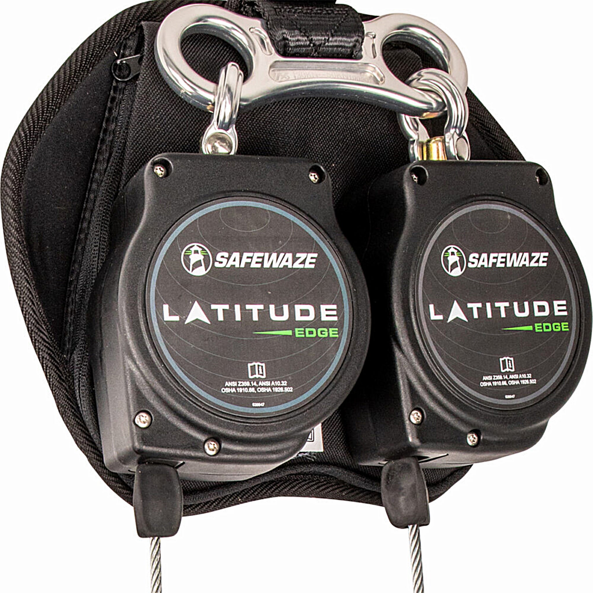 SafeWaze SW8008-11LE-RBHDL Latitude Edge 11' Dual Cable SRL-P: Rebar Hooks, Front View