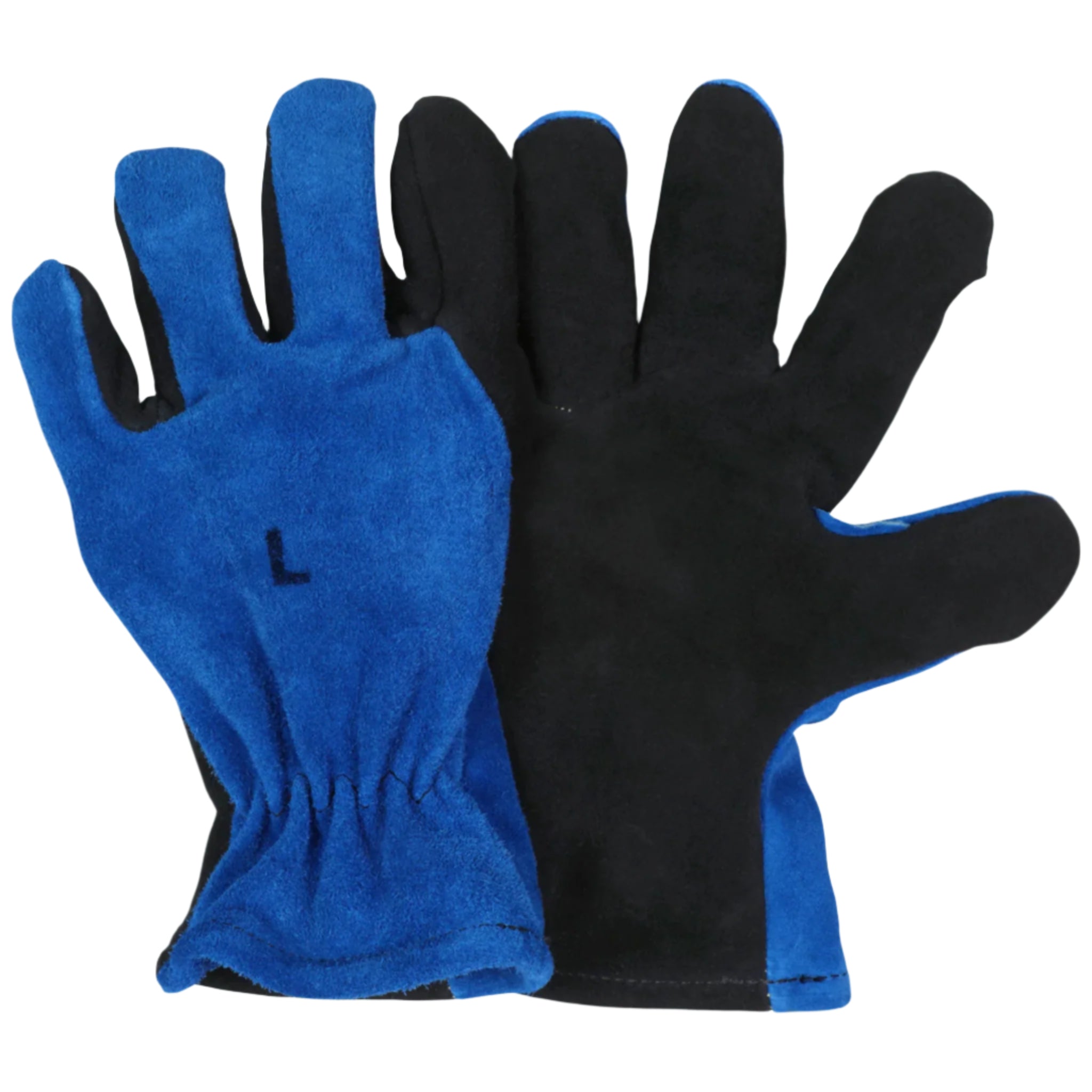 Shelby 5013 Cowhide w/o wristlet, Fed, Cal-Osha Glove, Blue/Black, 1 Pair, Front/Back View