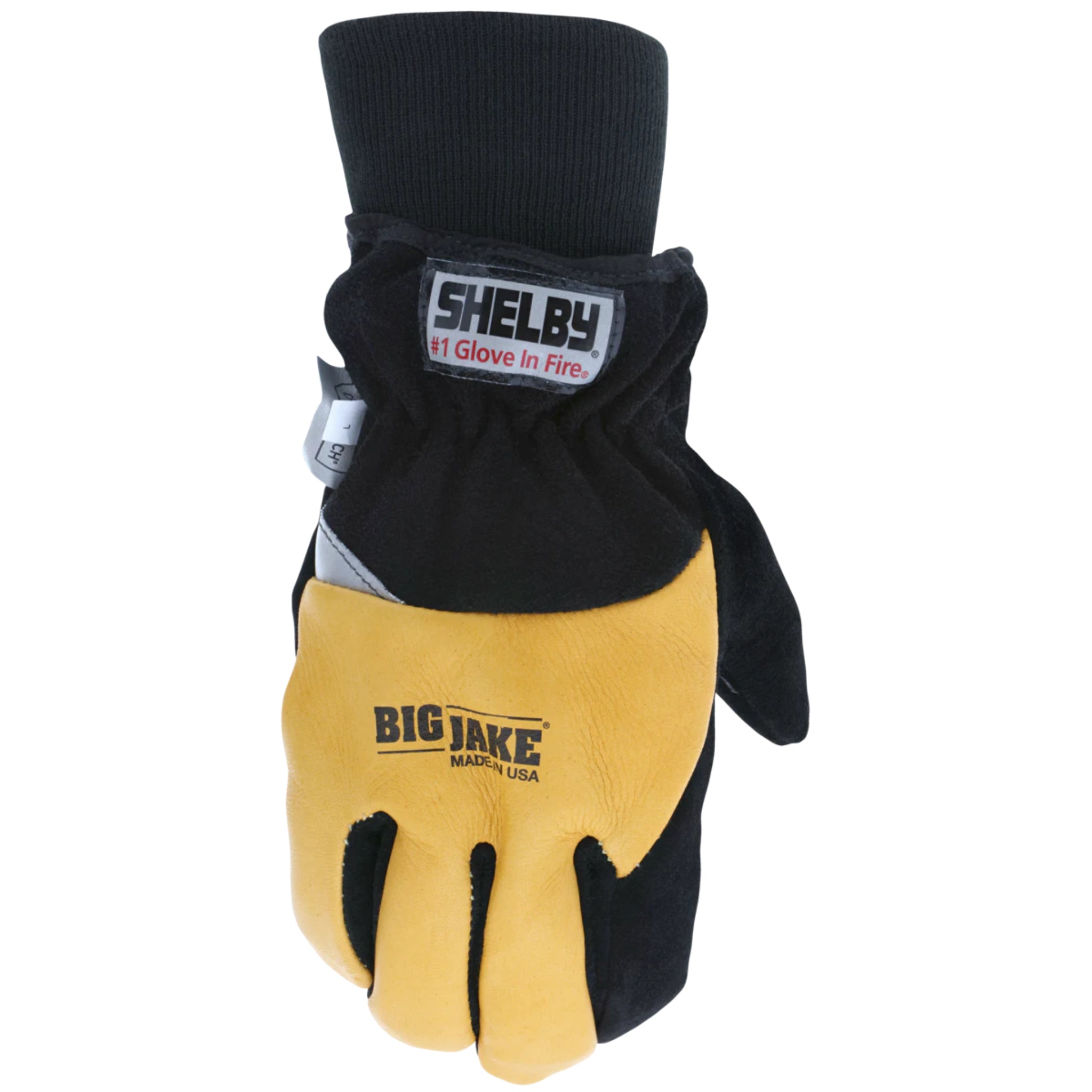 Shelby New Big Jake 5281 Cow,Elk, CTFT, NFPA Glove, Gold/Black, 1 Pair, Front View