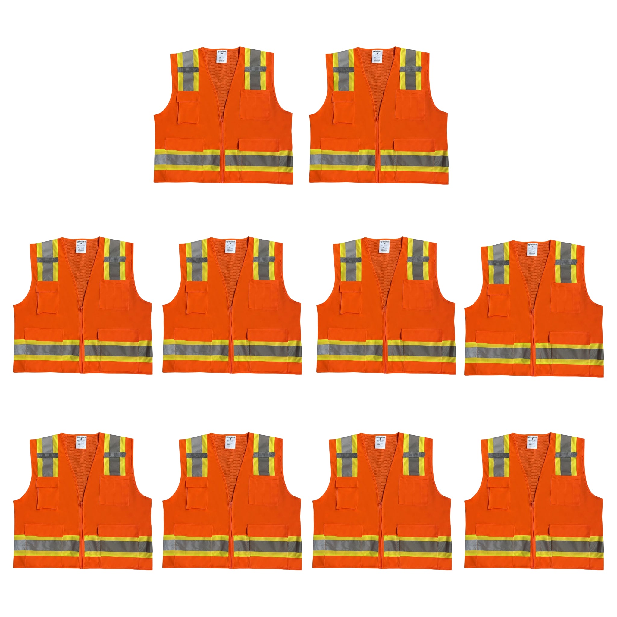 Safety Main 05TTSOZ Surveyor Vest, Class 2, Solid Front, Mesh Back, Hi-Vis Orange, Pack of 10, Main Image