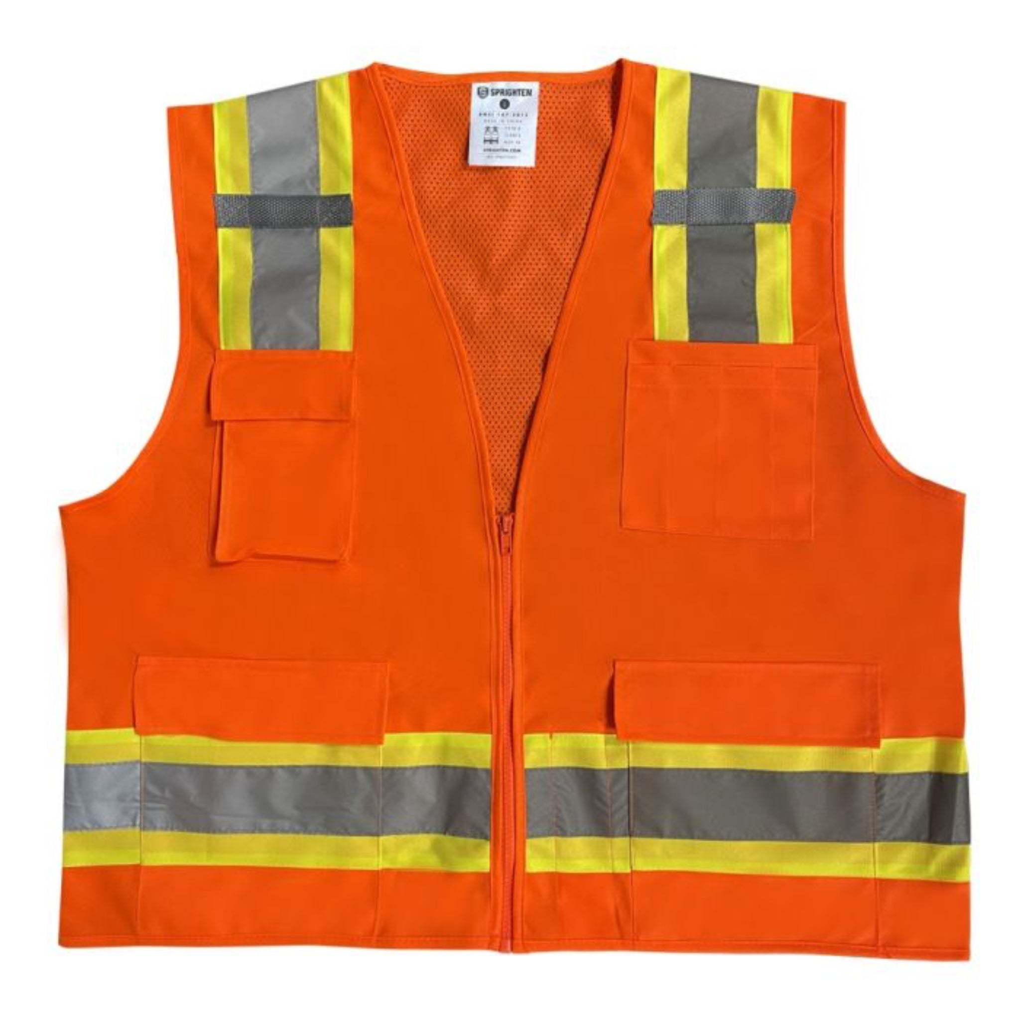 Safety Main 05TTSOZ Surveyor Vest, Class 2, Solid Front, Mesh Back, Hi-Vis Orange, Front View