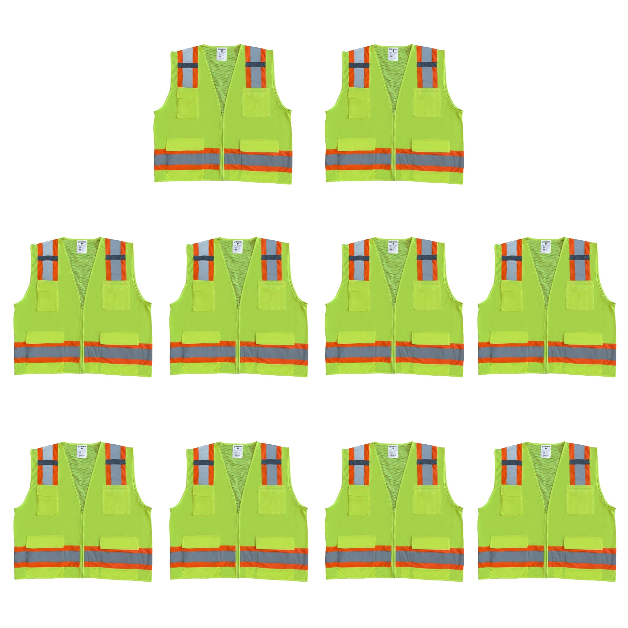 Safety Main 05TTSYZ Surveyor Vest, Class 2, Solid Front, Mesh Back, Hi-Vis Yellow, Pack of 10, Main Image