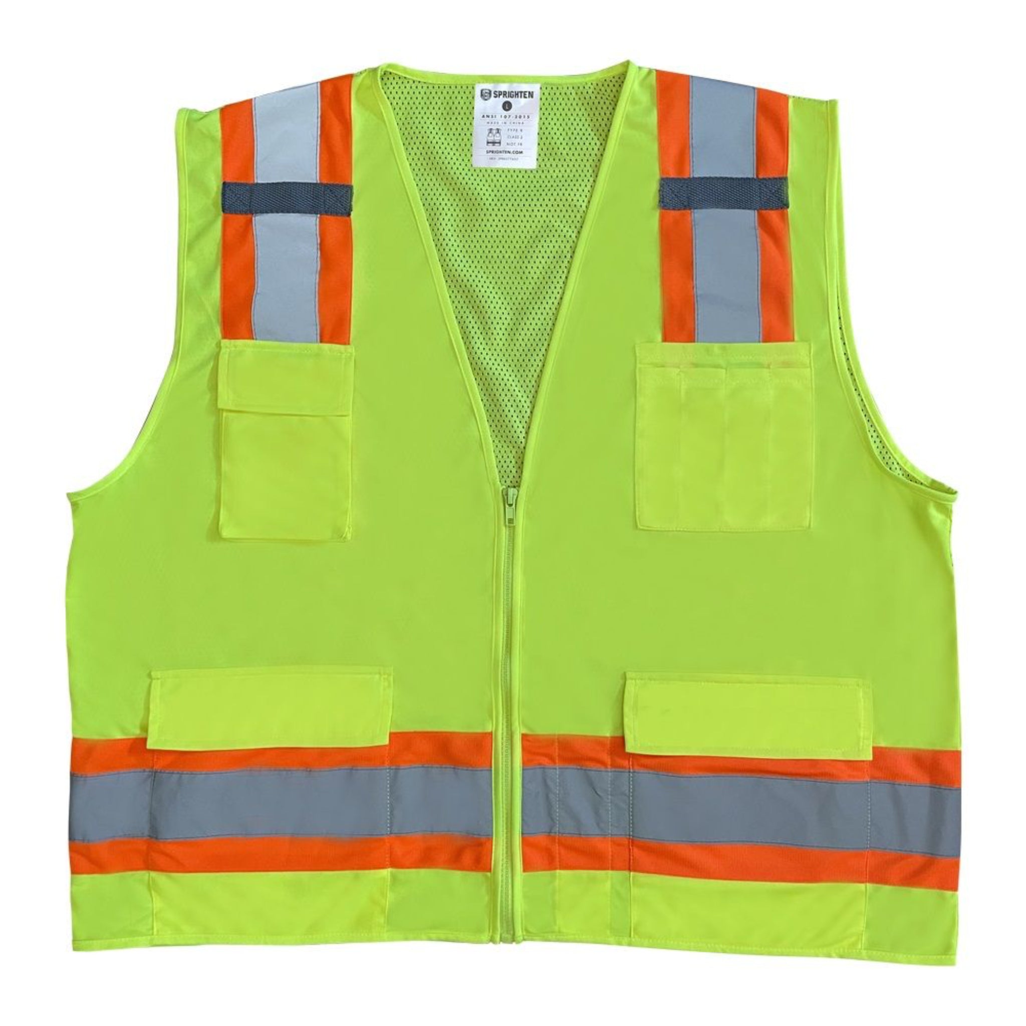 Safety Main 05TTSYZ Surveyor Vest, Class 2, Solid Front, Mesh Back, Hi-Vis Yellow, Front View