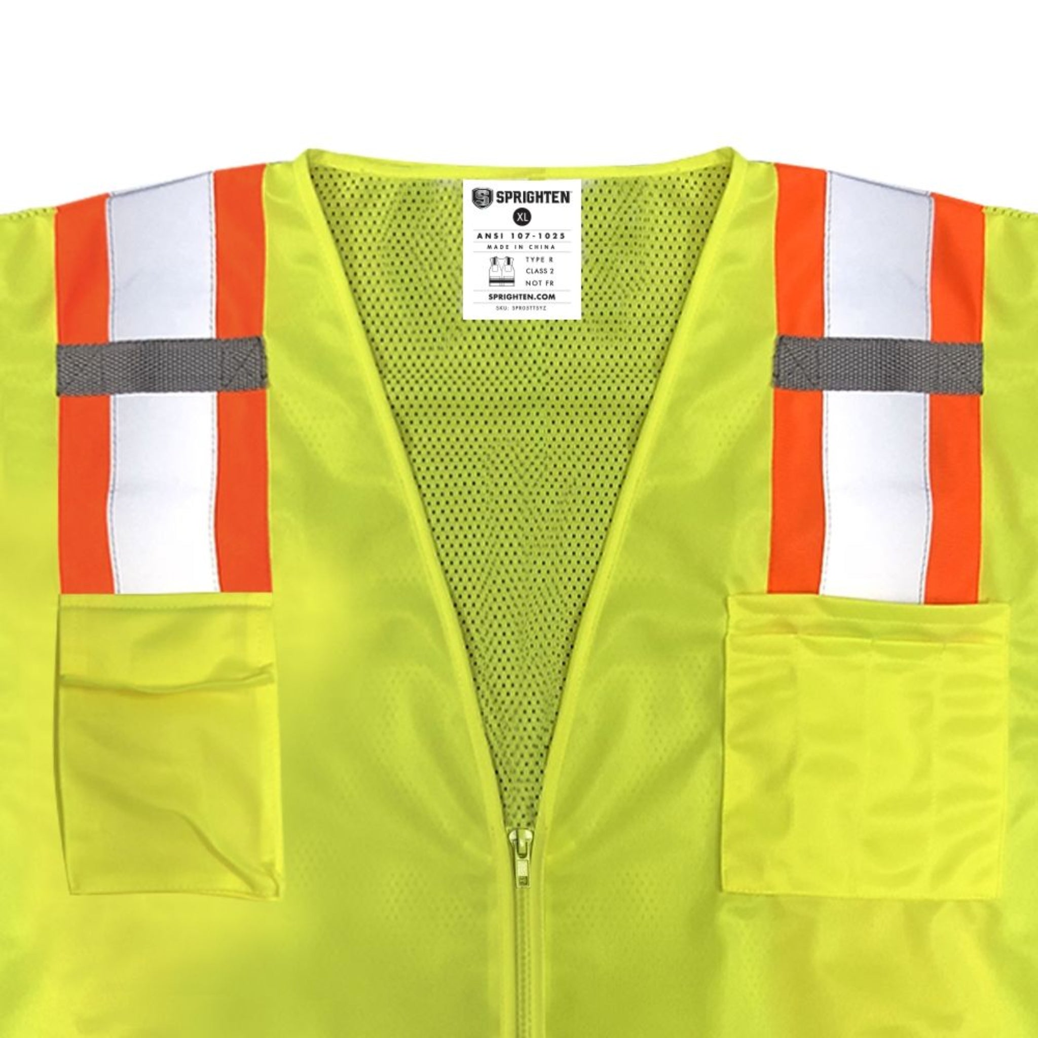 Safety Main 05TTSYZ Surveyor Vest, Class 2, Solid Front, Mesh Back, Hi-Vis Yellow, Top View Detail