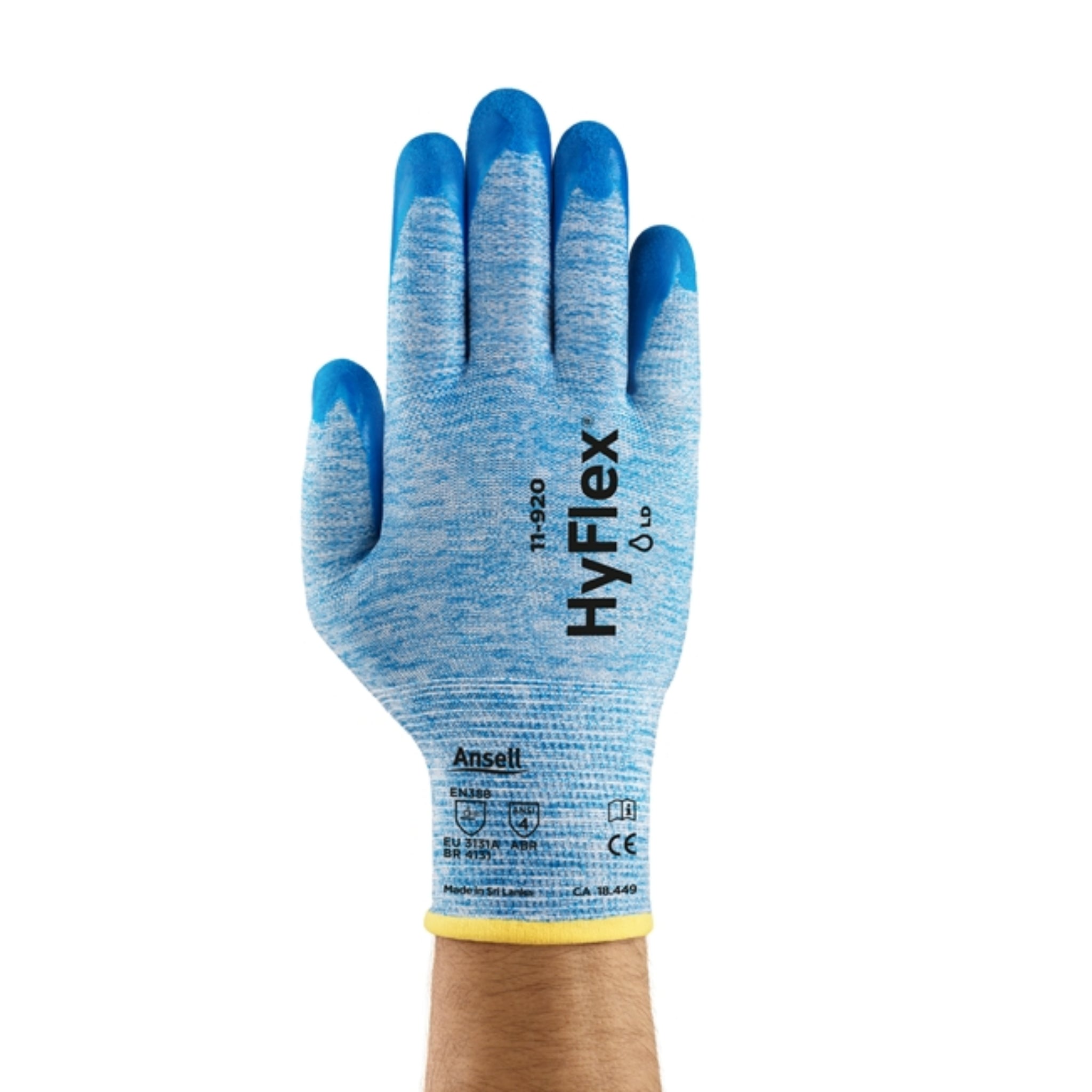 Ansell HyFlex 11-920Gloves Nylon Material, Blue, Case of 144