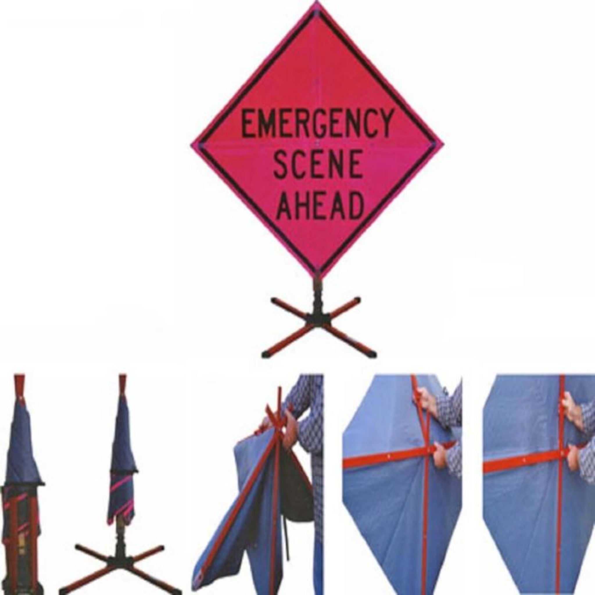 Vizcon Slide-n-Store Sign System, Emergency Scene Ahead, Hi-Viz Pink Color, 36" Size, Main Image